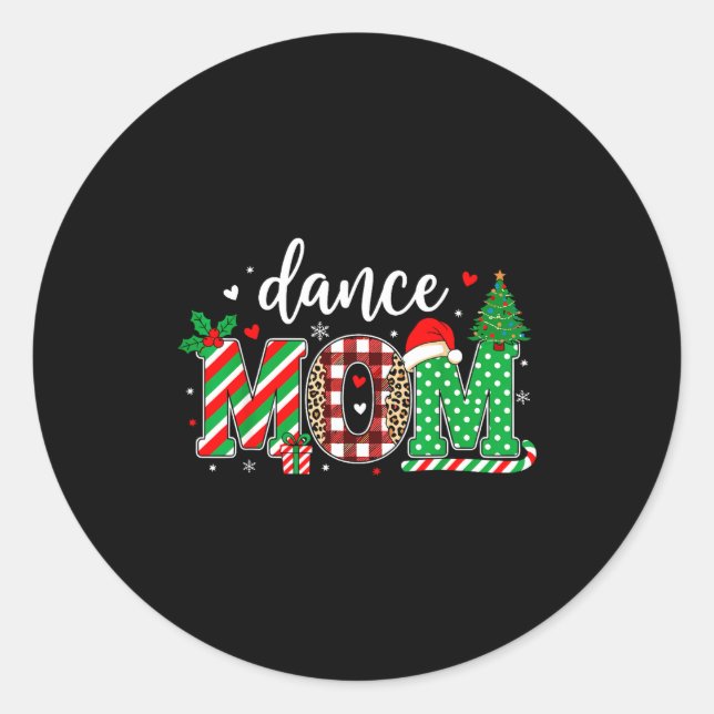 Dance Mom Christmas Buffalo Plaid Leopard Santa Ha Runder Aufkleber (Vorderseite)