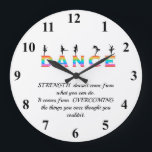 Dance, multicoloured große wanduhr<br><div class="desc">Inspirational Quote, Dance, multicoloured with female silhouette</div>