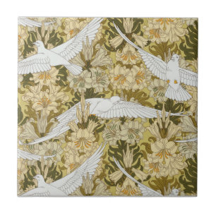 Dance of Doves White Cream Blätter Fliese