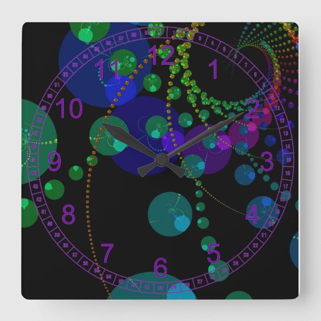 Dance of the Spheres II - Abstraktes kosmisches In Quadratische Wanduhr (Vorderseite)