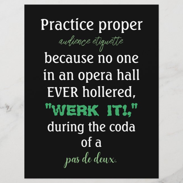 Dance Parents Audience Etiquette Green Flyer (Vorne)