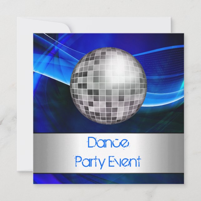 Dance Party Event Blue Silver Mirrorball Einladung (Vorderseite)