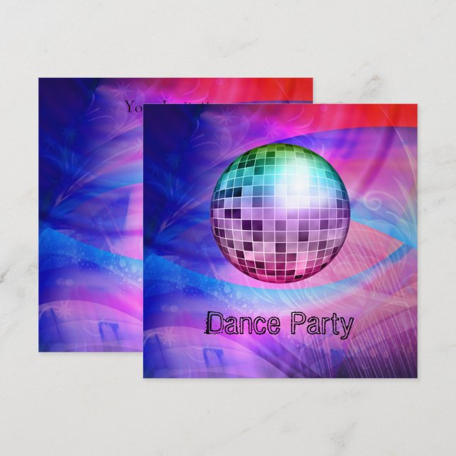 Dance Party Event Pink Blue Abstrakt Mirrorball Einladung (Vorne/Hinten)