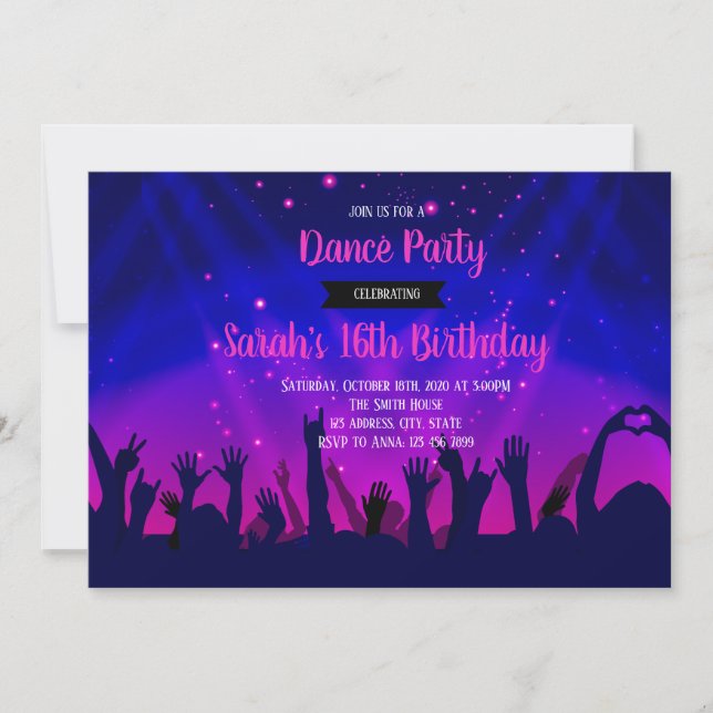 Dance Party Geburtstagsveranstaltung Einladung (Vorderseite)
