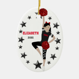 Dance Pom Schwarzes Haar Schwarz und Rot Keramik Ornament