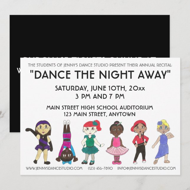 Dance School Studio Annual Erwägungsgrund Show Einladung (Vorne/Hinten)