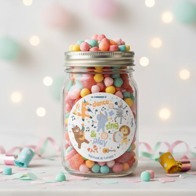 Dance sing and play kids birthday runder aufkleber (Von Creator hochgeladen)