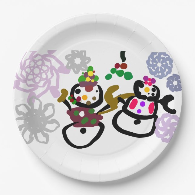 Dance Snowman and Snowwoman Pappteller (Vorderseite)