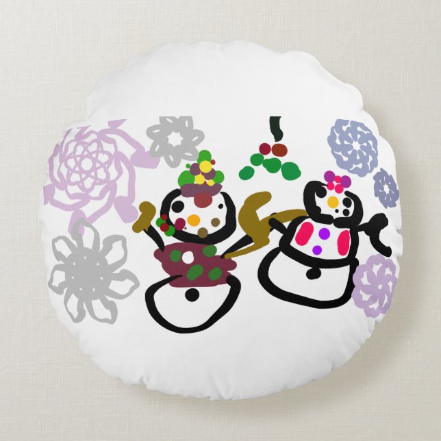 Dance Snowman and Snowwoman Rundes Kissen (Vorderseite)