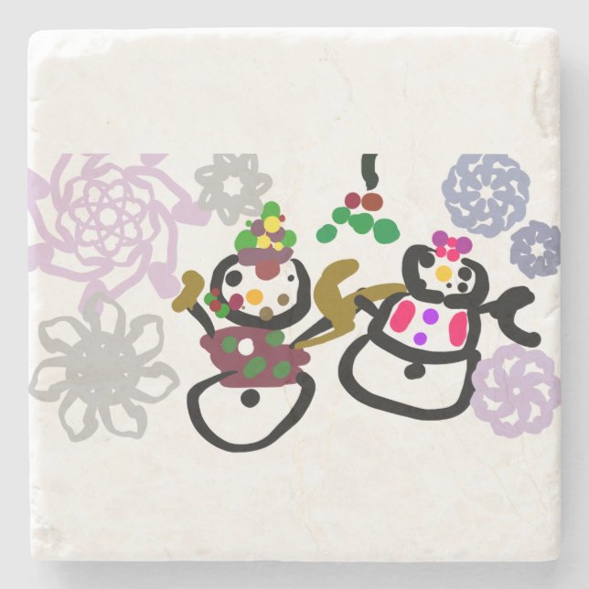 Dance Snowman and Snowwoman Steinuntersetzer (Vorderseite)