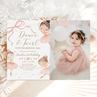 Dance & Twirl Pink Ballerina Birthday Party Photo Einladung