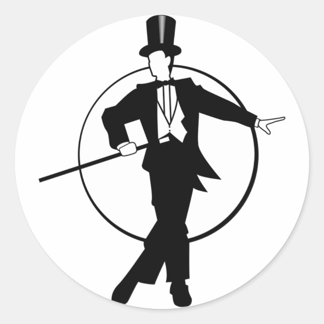 Dancer Tuxedo Top Hat Cane 20er Art Deko Runder Aufkleber (Vorderseite)