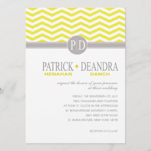 Danch Chevron Monogram gelbe Hochzeit Einladung