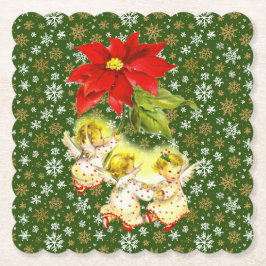 Dancing Baby Angels mit Schneeflocken auf Green Untersetzer