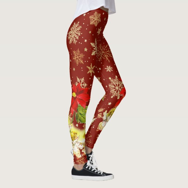 Dancing Baby Angels on Red mit Gold Snowflakes Leggings (Rechts)