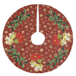 Dancing Baby Angels on Red mit Gold Snowflakes Polyester Weihnachtsbaumdecke