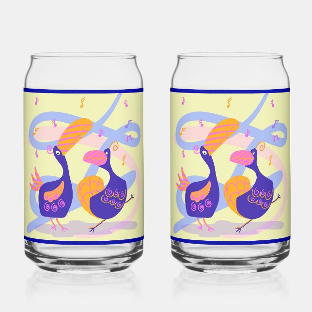 Dancing Beak Birds Soda Glass (Recto)