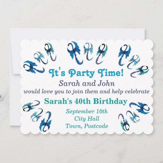 Dancing Blue Dragons Party Invitation (Devant)
