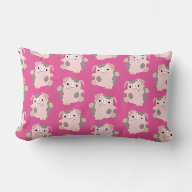 Dancing Cartoon Pig Répéter Motif Lumbar Coussin (Recto)