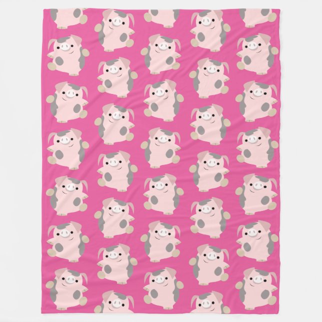Dancing Cartoon Pig Wiederholung Muster Fleece Bla (Vorderseite)