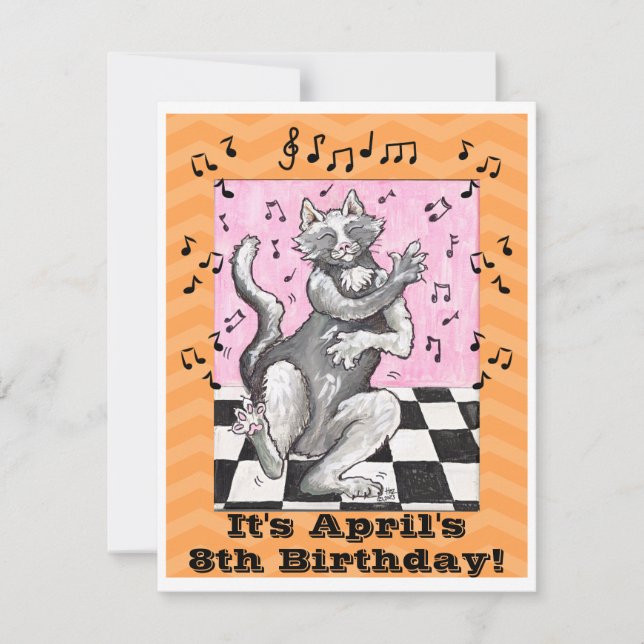 Dancing Cat Niedliche Geburtstag Einladungskarte (Vorderseite)