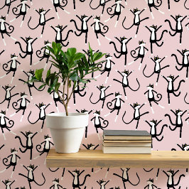 Dancing Cat Pattern Blush Pink Tapete