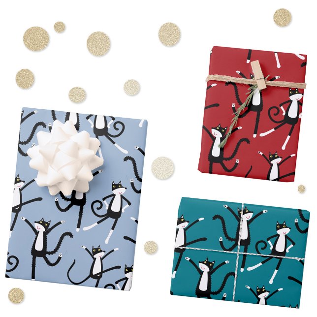 Dancing Cat Pattern Fun Geschenkpapier Set (Fun dancing cat pattern gift wrapping paper )