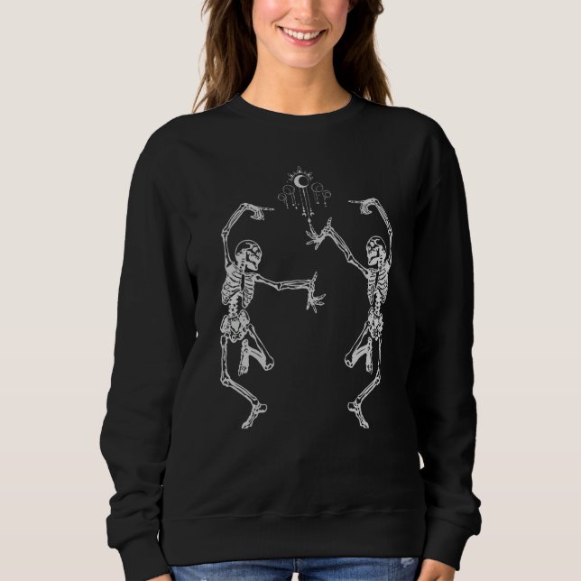 Dancing Celestial Skeletons Witchcore Moon phase H Sweatshirt (Vorderseite)