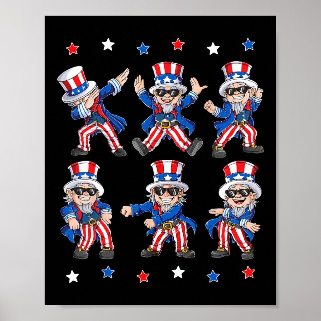 Dancing Dabbing Onkel Sam 4. Juli Jungs Mädchen K Poster (Vorne)