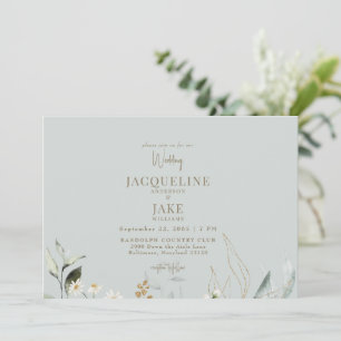 Dancing Daisies Light Sage Wedding Einladung