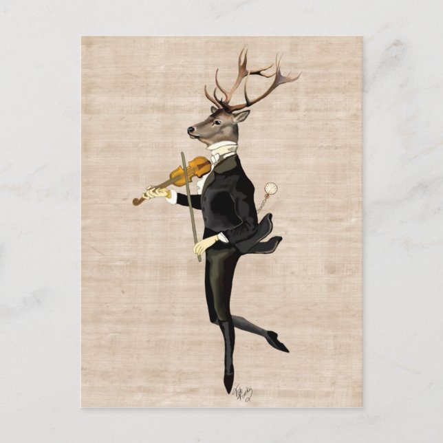 Dancing Deer mit Violine 2 Postkarte (Vorderseite)
