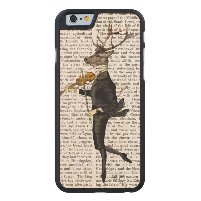 Dancing Deer mit Violine Carved Wood iPhone Hülle (Rückseite)