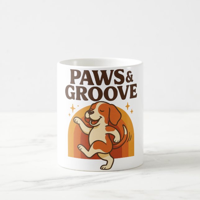  Dancing Dog Retro Cute Illustration Kaffeetasse (Mittel)