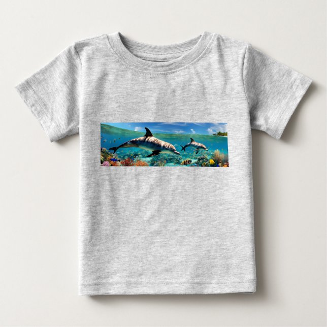 Dancing Dolphins in a Coral Paradise Baby T-shirt (Vorderseite)