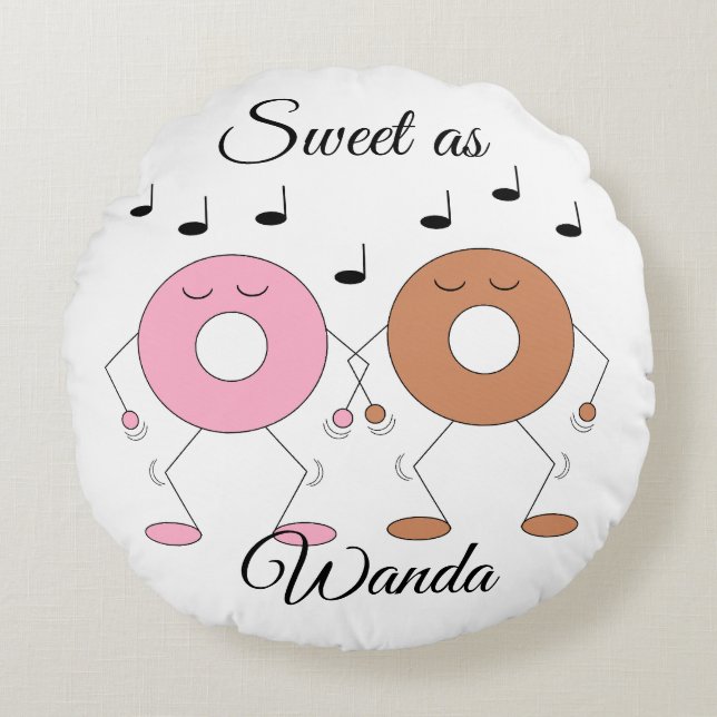 Dancing Donuts White Rundes Kissen (Vorderseite)