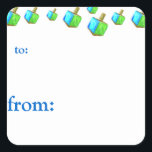 Dancing Dreidels Hanukkah Gift Tags Quadratischer Aufkleber<br><div class="desc">Diese Tags sind der perfekte Weg,  um jedem lassen,  welches Hanukkah-Geschenk ihnen gehört!</div>