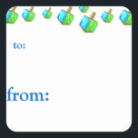 Dancing Dreidels Hanukkah Gift Tags Quadratischer Aufkleber<br><div class="desc">Diese Tags sind der perfekte Weg,  um jedem lassen,  welches Hanukkah-Geschenk ihnen gehört!</div>