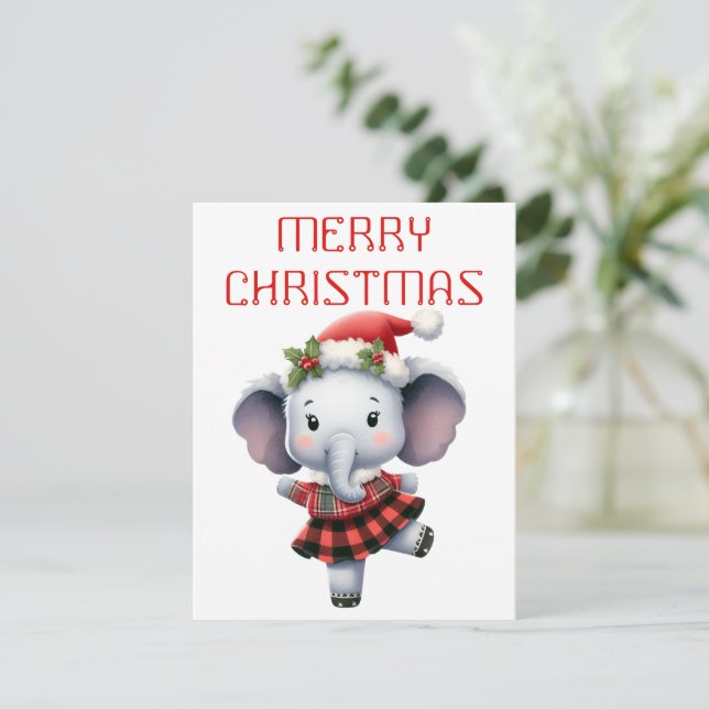 Dancing Elephant Calf - Weihnachtskarte Feiertagskarte (Stehend Vorderseite)