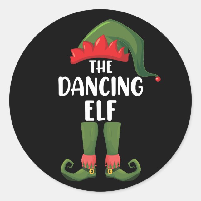 Dancing Elf Family Matching Group Weihnachts-Party Runder Aufkleber (Vorderseite)