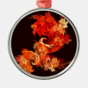 Dancing Firebirds Abstract Art Round Silbernes Ornament