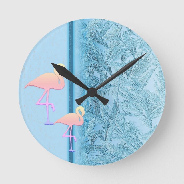 Dancing Flamingos Acrylic Wall Clock Runde Wanduhr (Vorderseite)