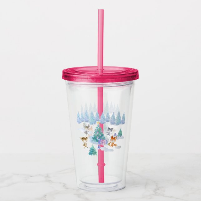 Dancing Forest Animes Weihnachten Wasserfarbe Acryltrinkbecher (Vorderseite)