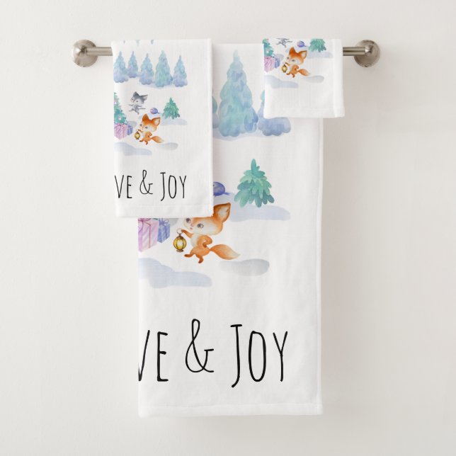 Dancing Forest Animes Weihnachten Wasserfarbe Badhandtuch Set (Insitu)