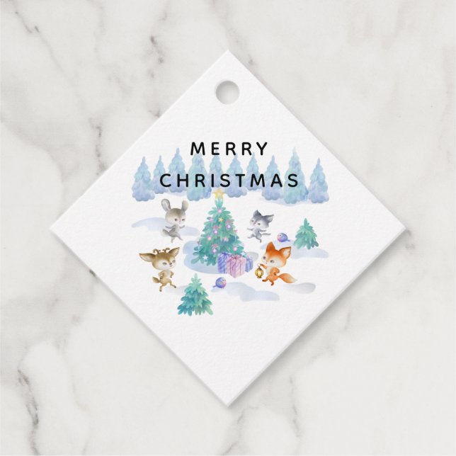 Dancing Forest Animes Weihnachten Wasserfarbe Geschenkanhänger (Vorderseite)