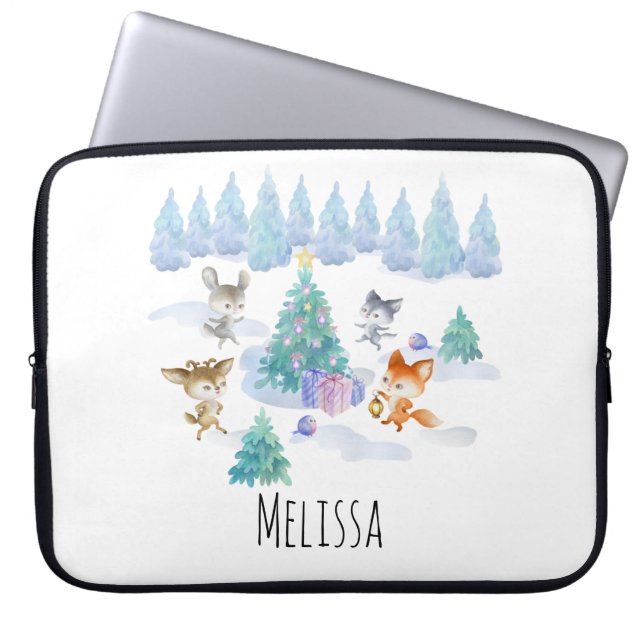 Dancing Forest Animes Weihnachten Wasserfarbe Laptopschutzhülle (Vorderseite)