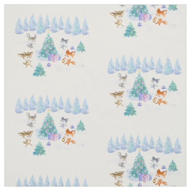 Dancing Forest Animes Weihnachten Wasserfarbe Stoff (Muster)