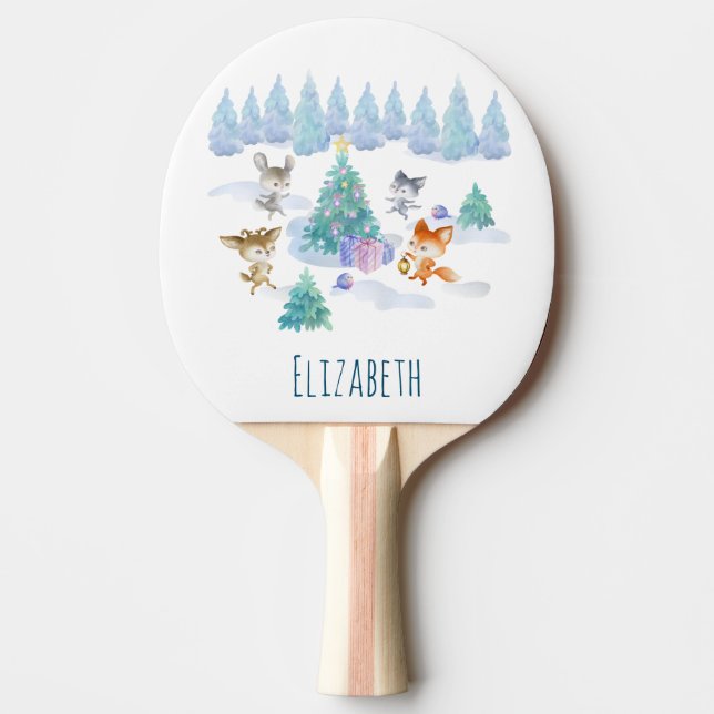Dancing Forest Animes Weihnachten Wasserfarbe Tischtennis Schläger (Vorderseite)