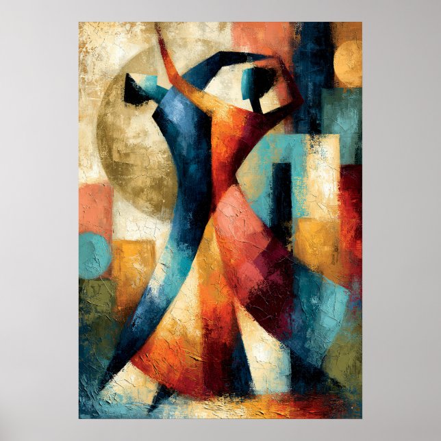 Dancing Forms Japanese Geometric Figurative Art Poster (Vorne)