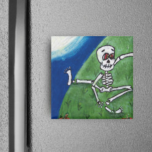 Dancing Funny Skeleton Moon Magnet