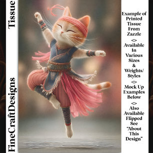 Dancing Ginger Tabby Cat Ballerina DK2L Decoupage Seidenpapier